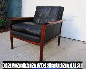 Knut Saeter ( Norway ) Chair Danish Designer vintage mid century midcentury modern Vatne Mobler black leather rosewood Danish