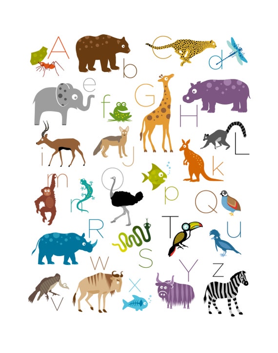 safari jungle animal alphabet print