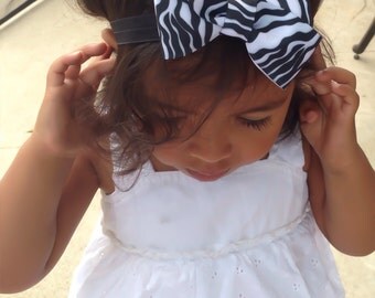 Black and White Zebra Print Hair Bow Headband, Newborn Headband, Girls Headband, Baby Girl Hair Bow Headband, Infant Headband