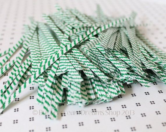 GREEN Striped Twist Ties - (50 / pkg) - 4" Twist Ties - Scrapbooking, Tags, Favor Bags, Product Packaging Il_570xn