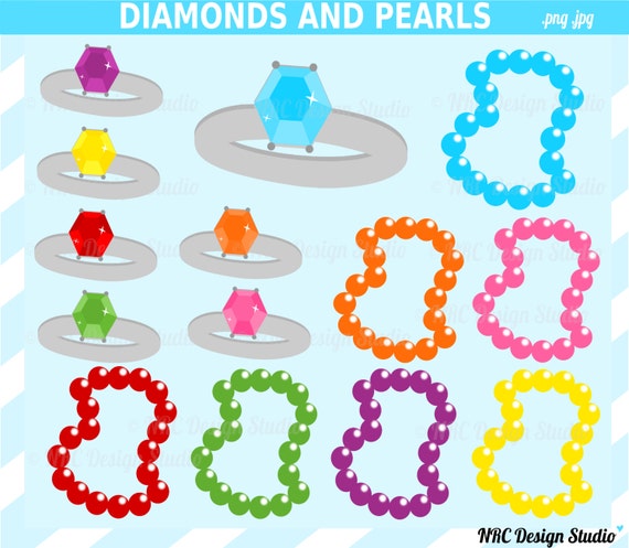 Engagement Rings Clip Art - Diamond Rings and Pearl Necklaces Clip Art - Digital Diamond Rings Clipart - Pearl Necklace Clipart Il_570xn