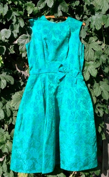 1960s Emerald City Satin Brocade Party Dress
