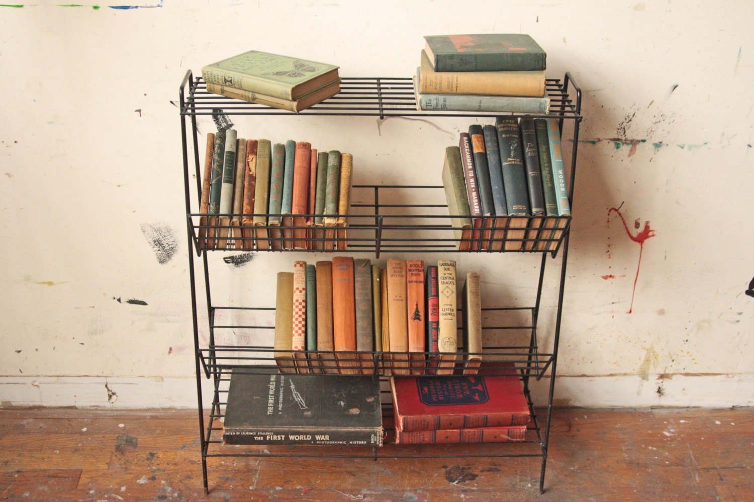 Wire Bookshelf Mid Century Modern Black Metal Shelf