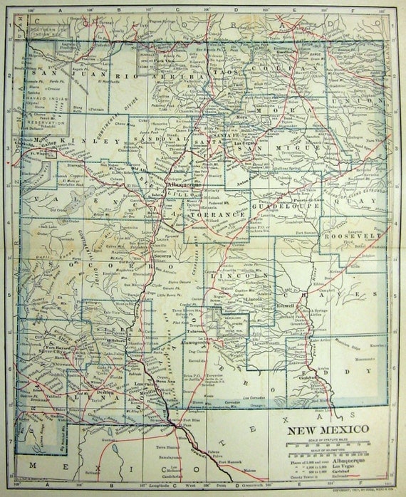 1907 Map New Mexico Territory Indian Reservations Counties