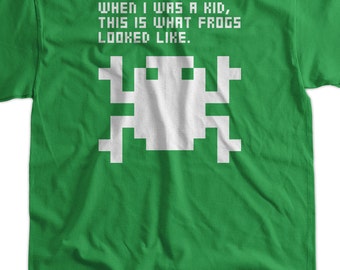 Retro Arcade Video Game Frog Pixel Frog Tshirt T-Shirt Tee Shirt Mens Womens Ladies Youth Kids Geek Funny
