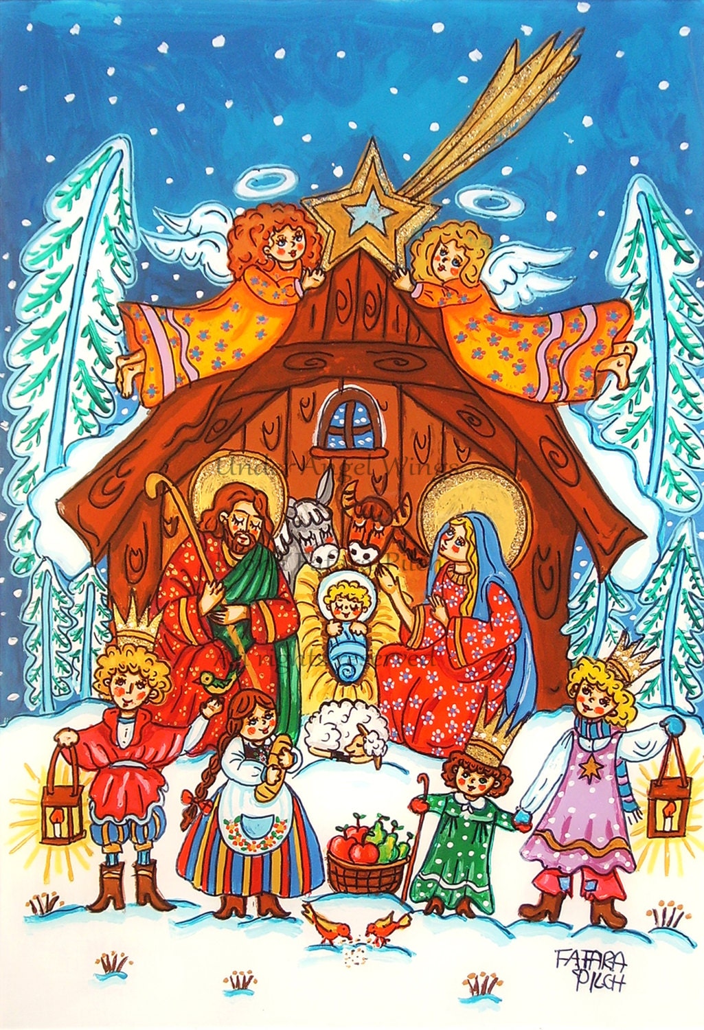 The Christmas crib greeting card postcard by UnderAngelWings