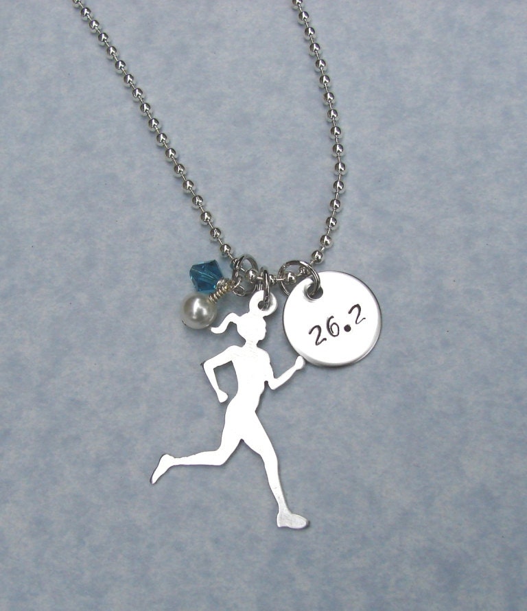 Runner Girl 26.2 Necklace Hand Cut Figure