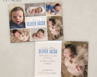 Birth Announcement Template Photo - Modern Collage CB009 - PSD Flat Card