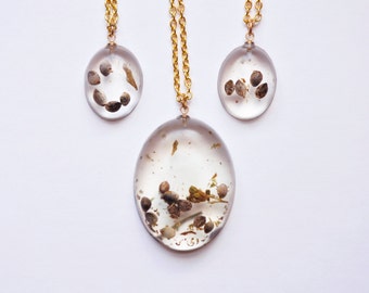 Real Marijuana Necklace Weed Seeds Stems Mary Jane Pendant Gold Chain THC Cannabis Seed Bud Dabs Hemp Necklace