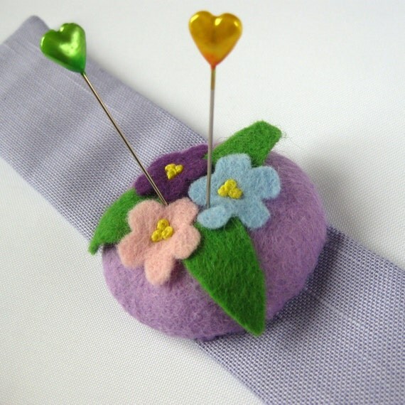 Wrist Pincushion Purple Blue & Pink Felt by FantooshbySonia
