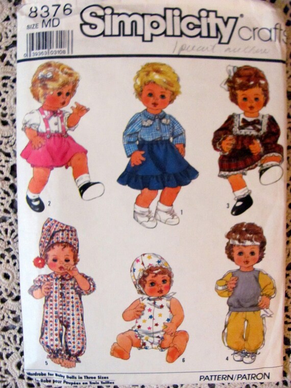 Simplicity 8376. baby Doll Wardrobe Sewing Pattern From 1987