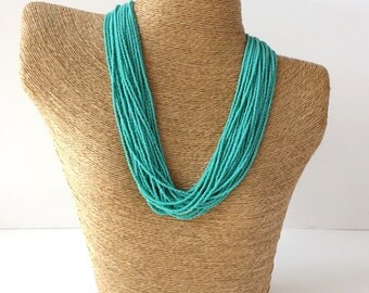 Turquoise necklace, teal necklace, statement necklace, boho, multistrand, beaded necklace, aqua necklace, gift for her, gift ideas, aqua
