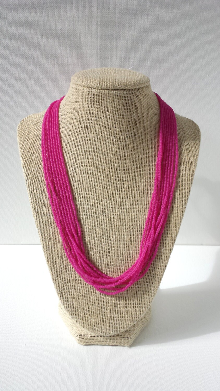 Hot pink necklace neon pink necklace fuchsia multistrand