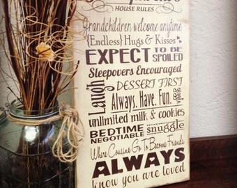 Grandparent's Rules Sign, Grandparents House, Personalized Rules, Gift for Grandparents, From Grandkids