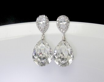swarovski cz bridal earrings , zirconia drop bridal earring , swarovski earrings , crystal earrings , tear drop bridal earring , bridal
