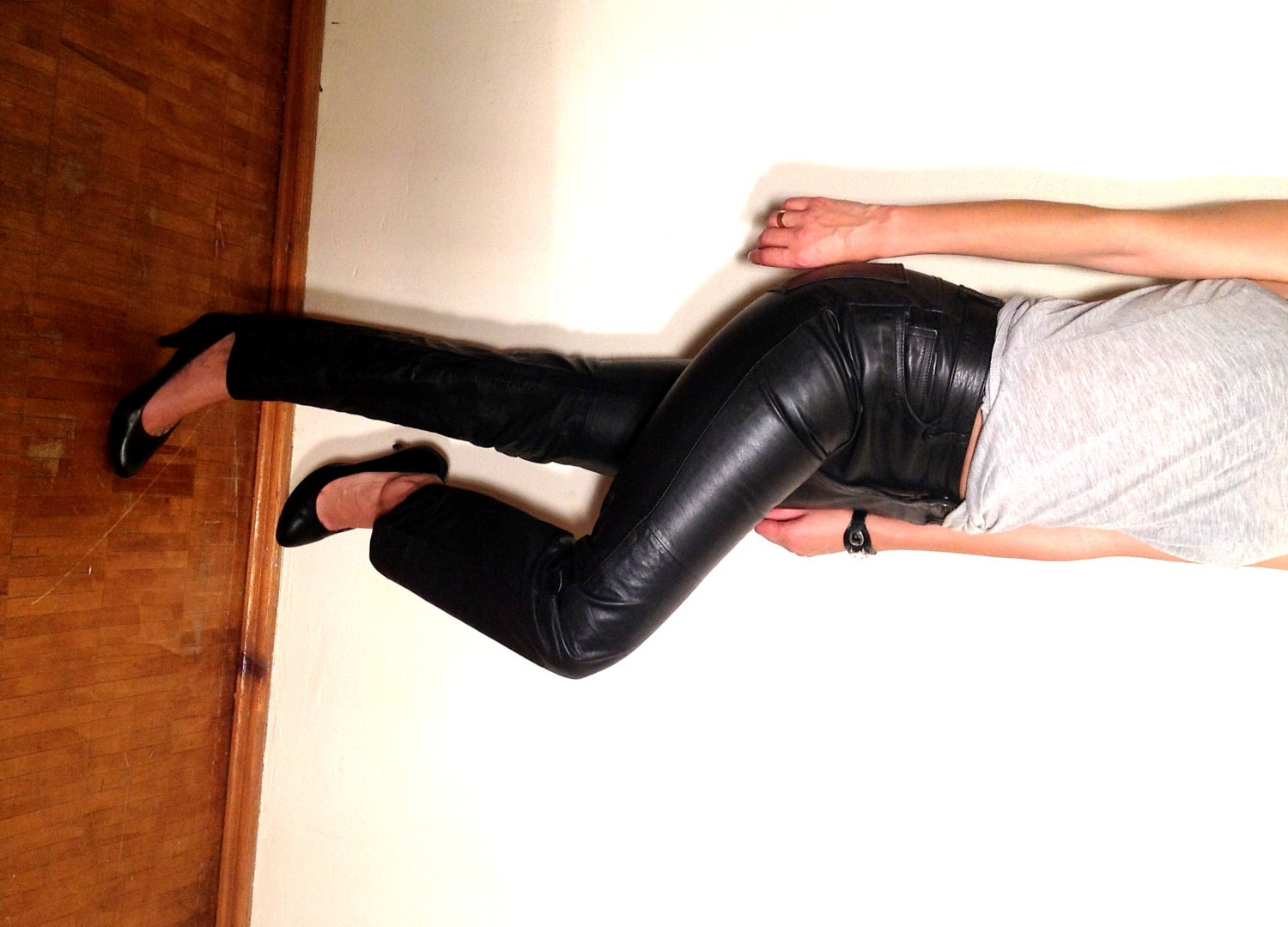 leather high waisted pants