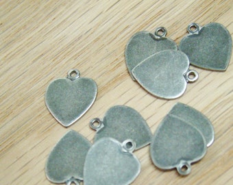 Five Antique Silver Heart Charms - Metal Blanks for Stamping