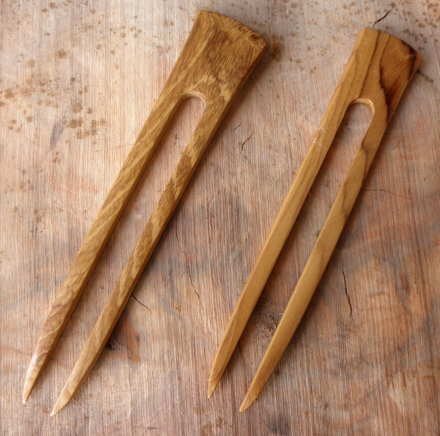 2 Teak 6 Inch Wooden Straight 2Prong Hair Fork Pick Pin Pic Comb Stick