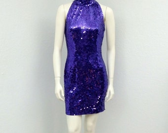 Vintage 90s Dark Purple Sequin Dress, Sequin Sheath Dress, Purple ...