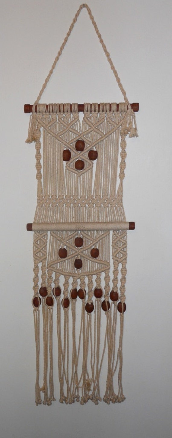 Macrame Wall Hanging with Wooden Beads Nice by ThePeddlersWagon