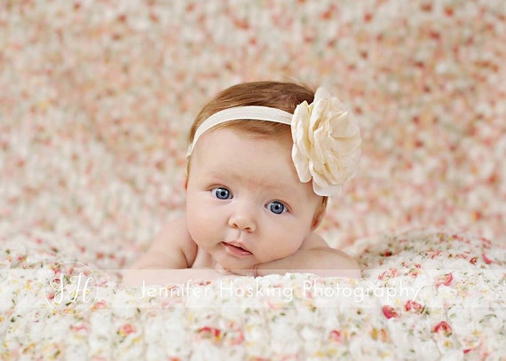 Ivory Headband - Cream Flower Headband - Newborn Photo Prop -  Silk Flower Headband - Baby Headband