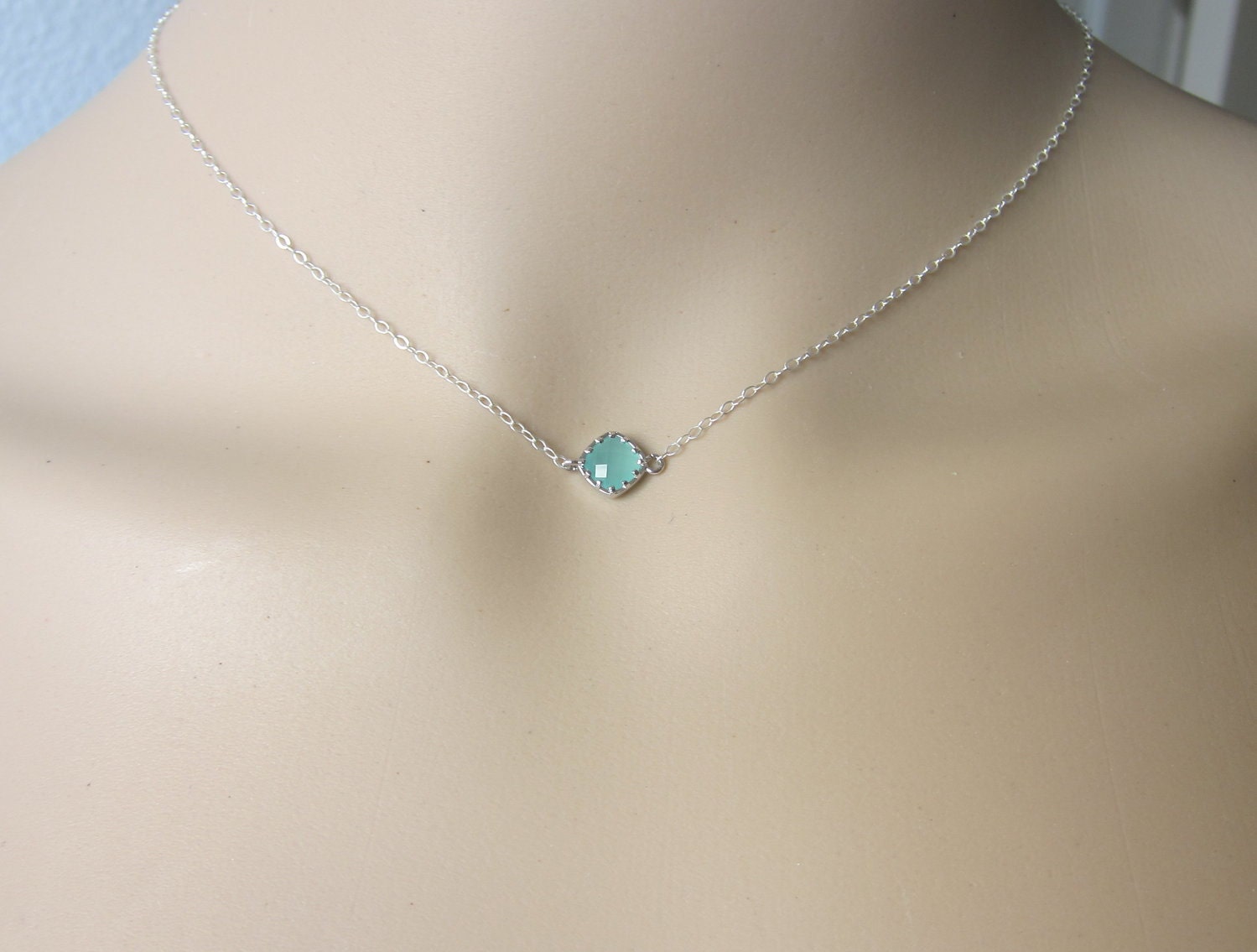 Tiny Mint Green Necklace Everyday Jewelry Simple Necklace