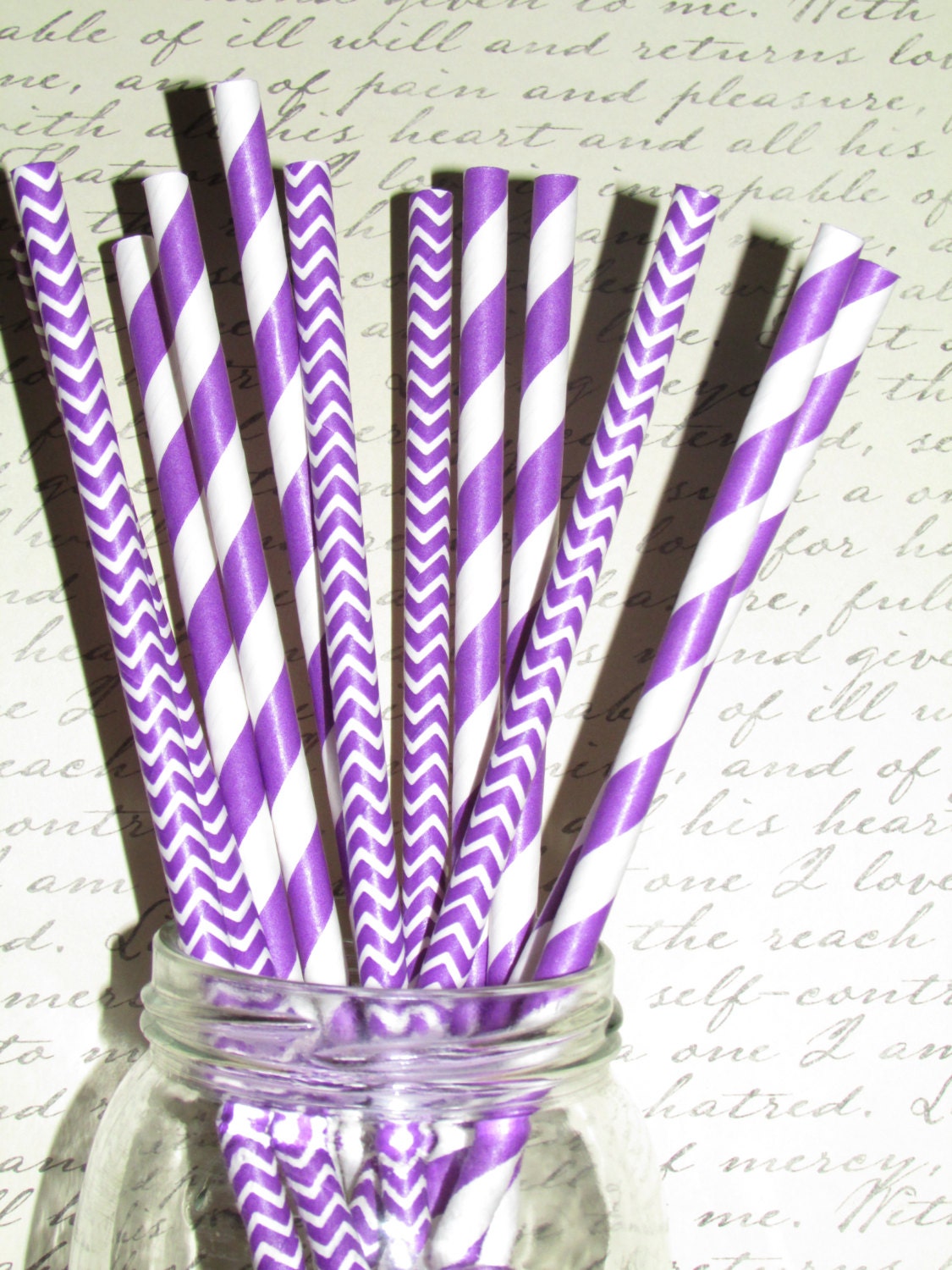 50 PURPLE PAPER STRAWS Mix of Purple Stripe by IvanasGiftsNThings