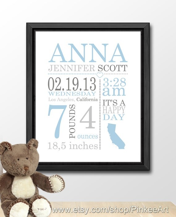 personalized baby boy gift baby announcement birth date