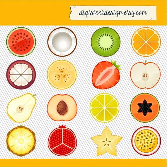 Items similar to Fruit Clipart. Fruit Illustration. Fruit digital