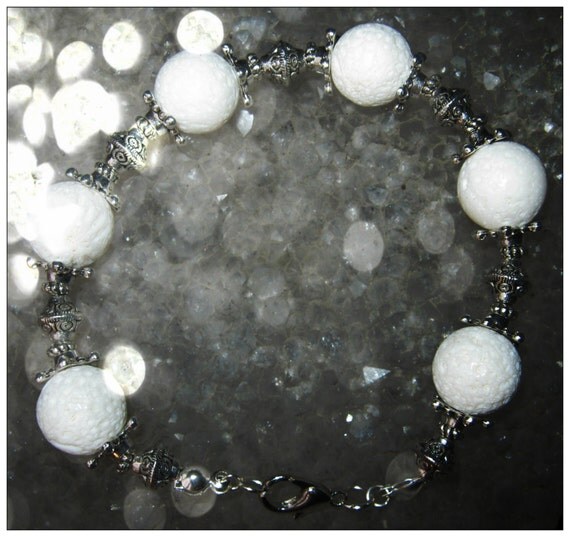 Handmade Silver Bracelet with White Bubble Coral by IreneDesign2011