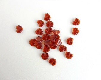 30 x 11x13mm Czech Glass Beads, Amber Leaf Glass Beads, Brown Leaf Beads, Amber Leaf Beads, Glass Leaf Beads LEA0004