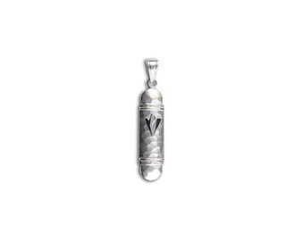 White Gold Mezuzah Pendant with Hammered Finish