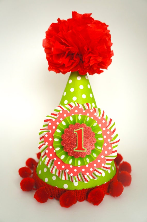 Items similar to Christmas Party Hat, Red & Green Party Hat, Christmas 1st Birthday Hat, Winter 