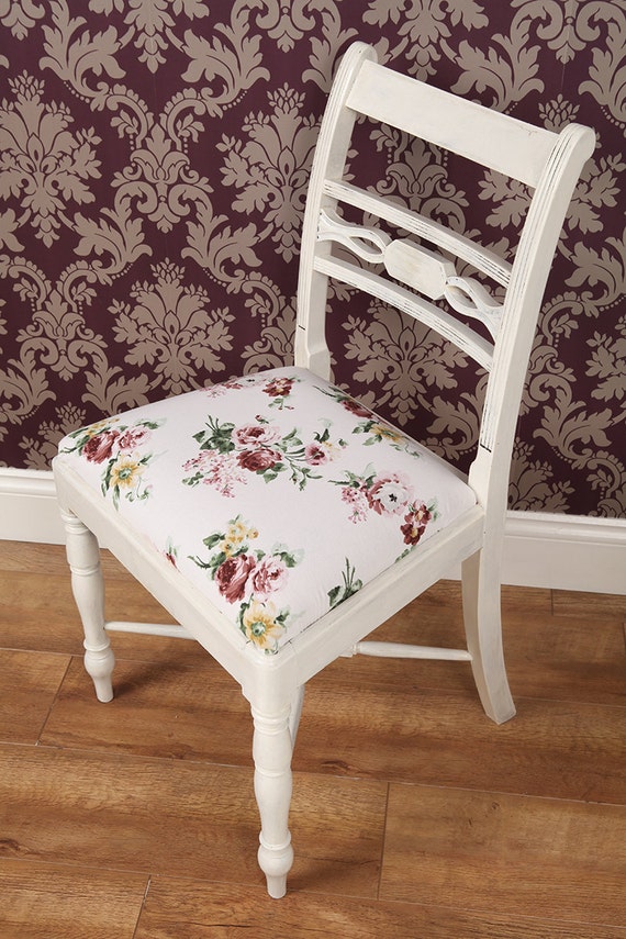shabby chic white chair with floral pattern seat shabby chic white chair with floral pattern seat