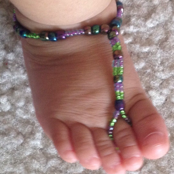 Green and Purple Beaded Elastic Baby Barefoot by KaylaMarie1320