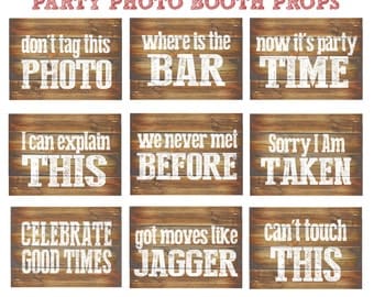 Party Photo Booth Props Printable 9 Large Funny DIY photobooth props for any party. Rustic wood inspired photo prop signs