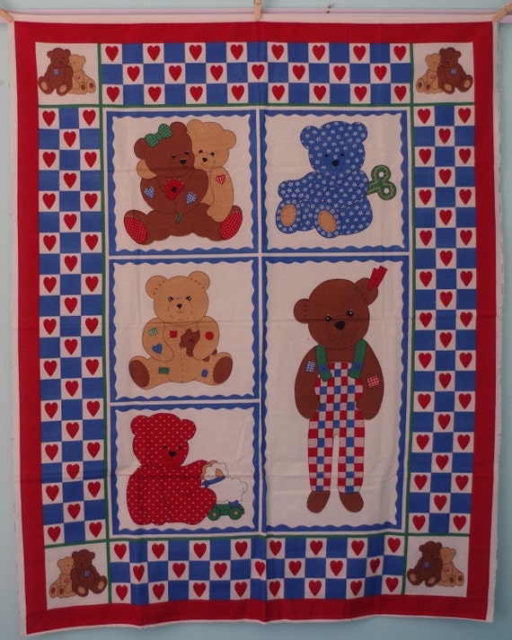 Teddy Bear Quilt Fabric Panel by TheECedarCollection on Etsy