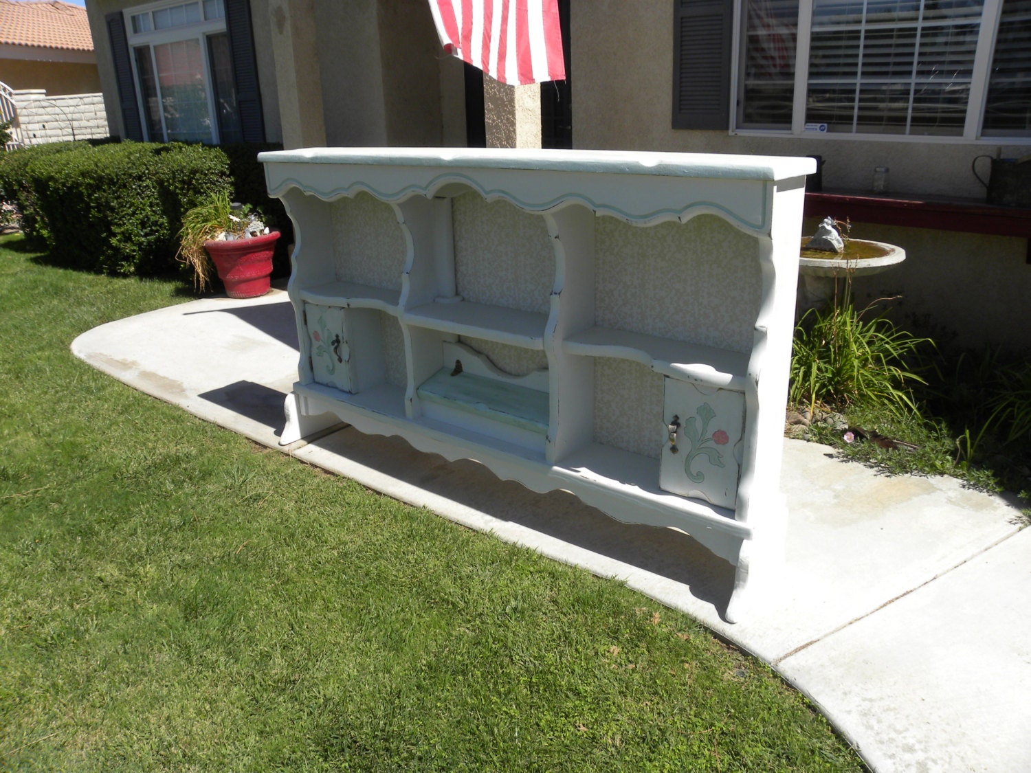 Upcycled Repurposed Waterbed Shabby Chic Headboard Bookshelf