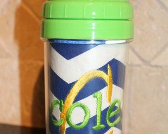 Blue Chevron Sippy Cup - Personalized w/ Name or Monogram - SIPPY or STRAW Top options