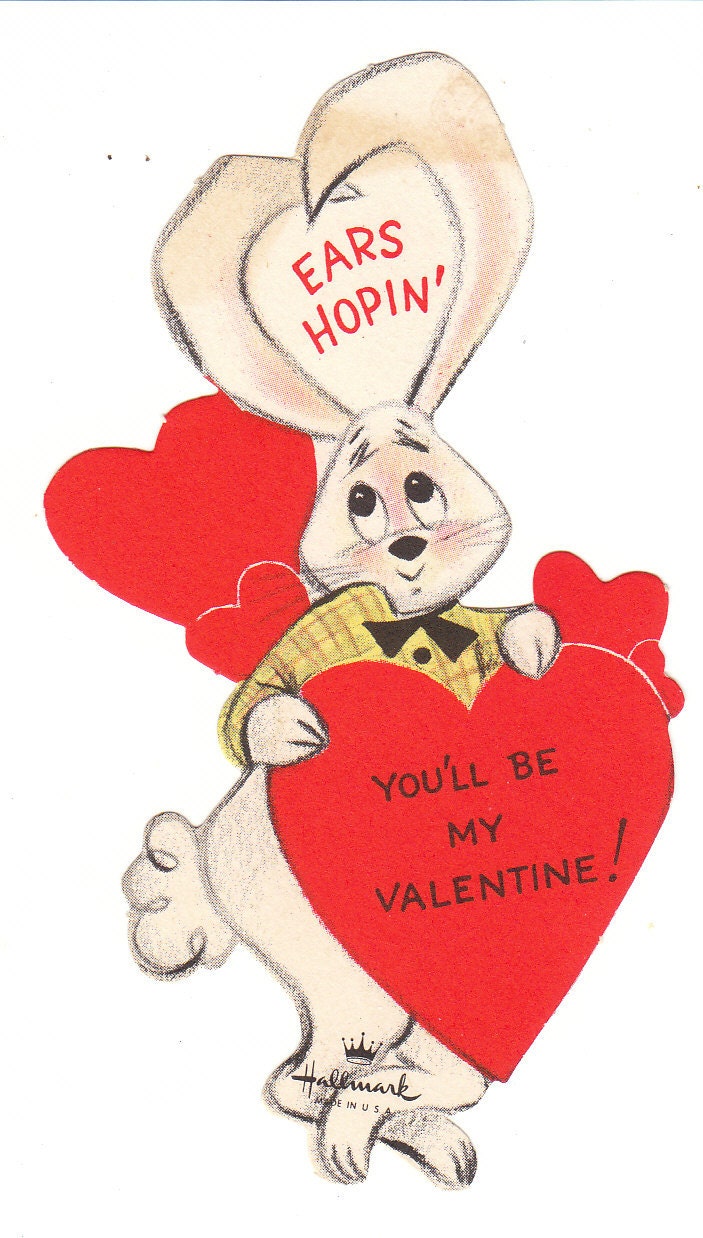 Dressed Bunny Rabbit Vintage Valentine DieCut Card for