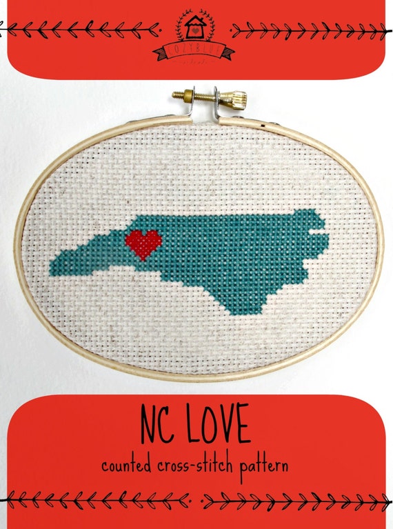 NC love crossstitch pattern state pride north carolina