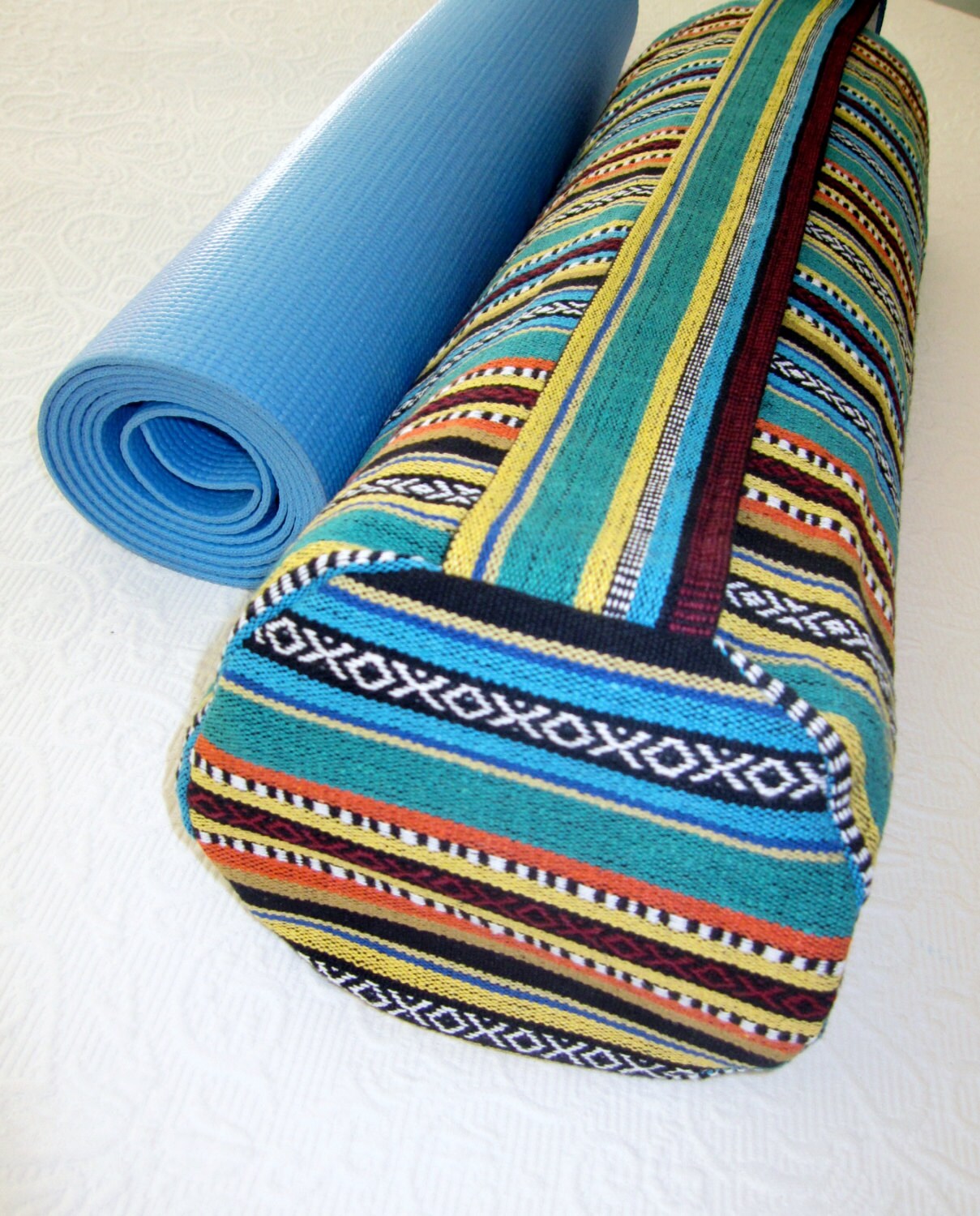 Yoga Mat Bag EASY TO USE Mexican Woven Fabric by NannaBonkers
