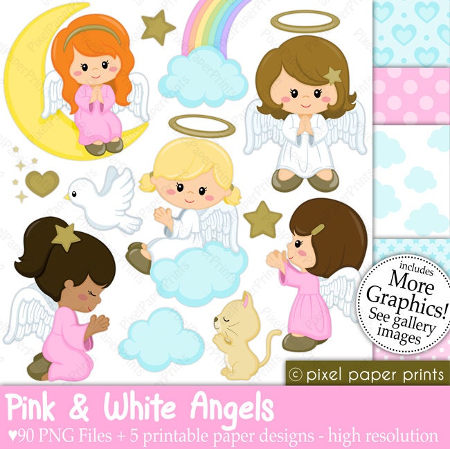Angel clipart Pink and White Angels Digital paper and clip