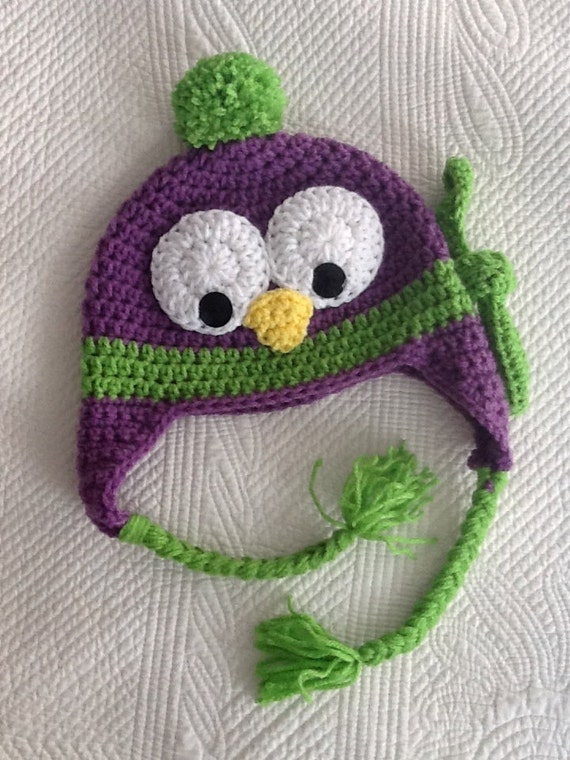 Purple Penguin Hat, Child Animal Hat, Penguin Hat, Crochet Baby Hat, Winter Hat, Baby Hat, Newborn Hat, Child Hat