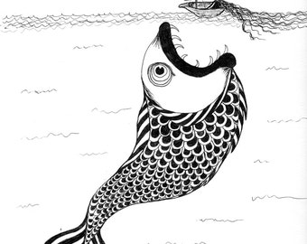 5x7 Print of Nautical Seamonster Drawing by Jami Joelle Nielsen "Lady and Leviathan"