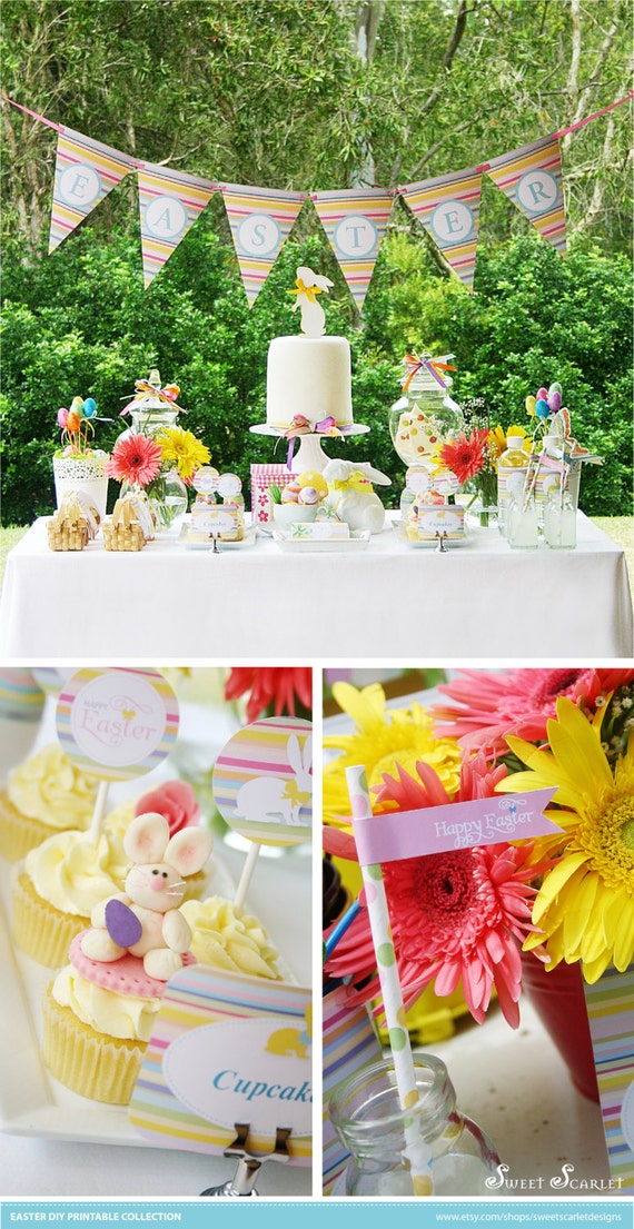 EASTER Printable Set - Includes Cupcake Toppers, Favor Tags, Candy Wrappers, Party Sign and more Il_570xn