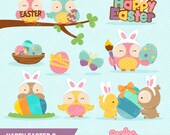 HAPPY EASTER 2 Digital Clipart , Easter Clipart, Easter Owls Clipart, Easter Egg Clipart / Instant Download Il_170x135
