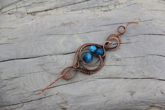 Copper wire wrap brooch shawl pin scarf pin with by Keepandcherish