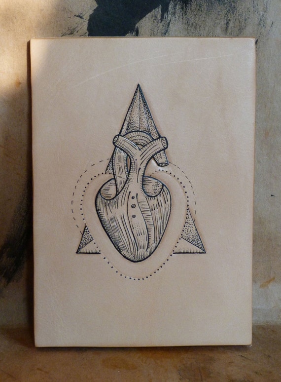 Tattooed leather art. Handmade. Inked . Original artwork.