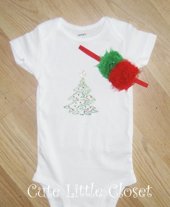 Items similar to Christmas tree baby onesie Holiday outfit Baby girl